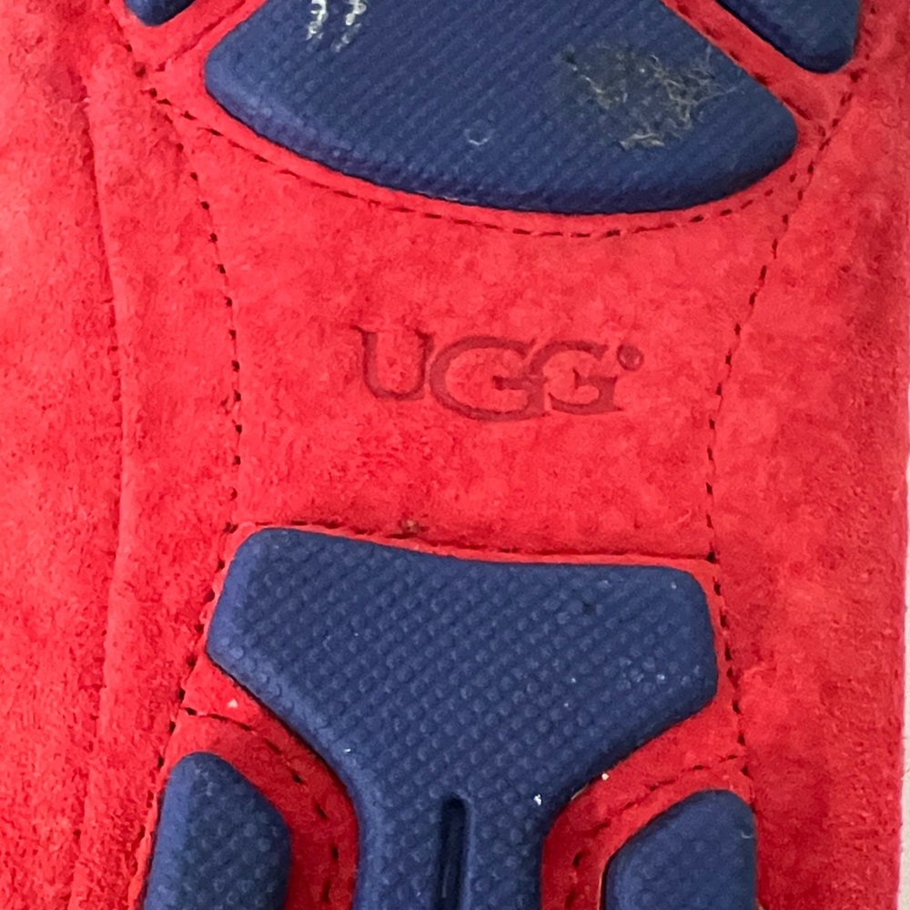 UGG Meena Women's Red Suede Shoes Moccasins Flats Navy Lace Slippers Driving - Picture 11 of 12